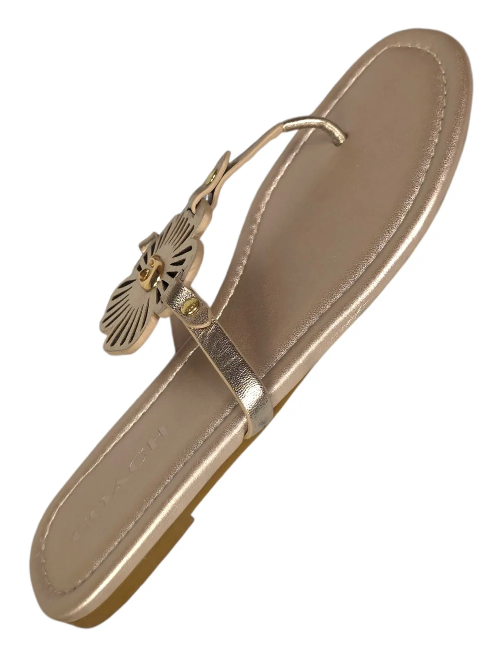 Coach Rose Gold Leather Floral Thong Sandals - Picture 4 of 9